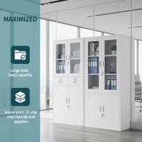 Multifunktionaler 2-Türiger Stahlschrank Glastür Schubladen Verstellbare Regale Abschließbarer Organizer Modern für Lager Fitness-Studio Park Zuhause
