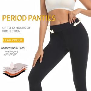 Leggings noirs pour femme - Broderie unie, protection anti-fuite <span class=keywords><strong>12</strong></span> heures avant et arrière, 4 couches, sans couture, double couche, taille haute, sport - Product Image 5