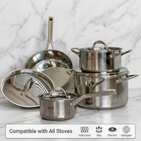 Ensemble de casseroles haut de gamme 4 pièces en acier inoxydable 304, finition miroir, base encapsulée triple couche, compatible induction et gaz, usine BSCI, OEM