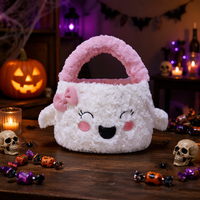 Panier fantôme d'Halloween en peluche moderne et mignon, sac à bonbons en fausse fourrure rose douce et écologique, cadeaux pour enfants, faveur de fête, vente en gros