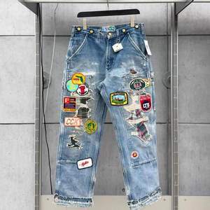 Hochwertige Baggy-Herren-Jeans aus Baumwoll-Denim im Used-Look mit Rissen, Acid-Waschung und Sonnenausbleichung, 3D-Stickerei-Patch-Logo im Y2K-Stil - Product Image 4