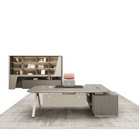 Bureau de direction moderne modulaire en forme de L avec pieds en métal en forme de A, plateau en placage de bois, armoire de rangement, mobilier de bureau commercial