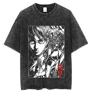 Camisetas lavadas de algodón pesado de 240g, camiseta negra de media manga de gran tamaño, camiseta americana Vintage de Anime Attack on Titan - Product Image 4