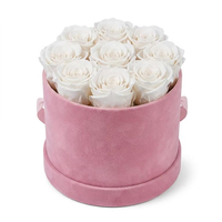 Boîte à fleurs en daim haut de gamme, boîte à chapeau en velours personnalisée, ronde avec logo estampé à l'or