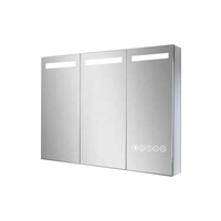 Kabinet rias tiga pintu LED dengan gaya Modern, sakelar Sensor sentuh cermin pintar, layar sentuh persegi panjang terpasang di dinding