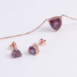 Joyería de 14K, pendiente de Alejandrita de corte <span class=keywords><strong>Trillian</strong></span> de 6,5mm con pendiente de oro rosa Real de 14K, conjunto de joyas de piedras preciosas para mujer - Product Image 3