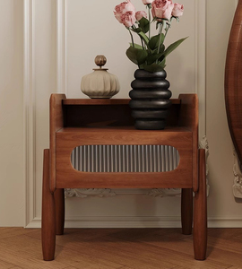 Giường ngủ phong cách Retro Wabi-Sabi bọc vải len cừu, đầu giường hình bán nguyệt với chất liệu lông cừu mềm mại & chân giường bằng gỗ hình cầu - Product Image 4