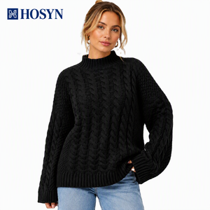 Pull en <span class=keywords><strong>laine</strong></span> 100 % OEM pour femme, coupe oversize, col roulé torsadé, épaules tombantes, idéal pour l'hiver - Product Image 1