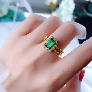 Anel de noivado esmeralda zircão, pedra preciosa com corte esmeralda, anel de prata personalizado para casamento