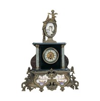 Horloge à gong en laiton antique avec figurine de chérubin en porcelaine, scène maritime, pour cheminée et marbre, mécanisme répétiteur 10 jours