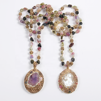 Collier pour femme style bohème avec pendentif en tourmaline, strass, hématite, améthyste et grande perle baroque irrégulière