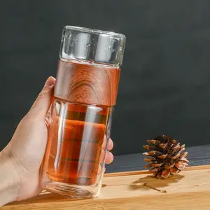 Botol Air Teh dengan Infuser, Botol Minum Teh Kaca Dinding Ganda Modis