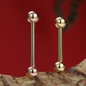 Giometal Factory 14k in oro massiccio bilanciere dritto con sfera solida senza fili/gioielli per Piercing corpo filettati internamente - Product Image 4