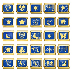 Stainless Steel Blue Star Moon Series Rectangle Charms For Bracelet Making DIY Jewelry Accessories Italian Modular Beads - Product Image 2