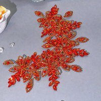 JHD134 Patchs en strass 3D en forme de feuille, couleur or rose, à coudre pour robes de bal