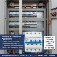 Yycore 4P MCB 220V 10kA ADB7-63 Courbe C 6A-125A Industriel IEC60898-1 CE CB CCC PA66 Ignifuge IP20 Protection 50/60Hz