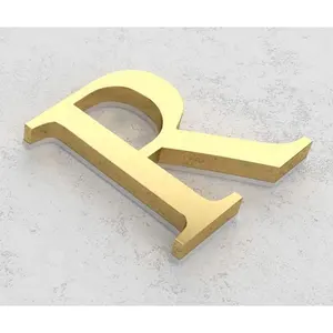 لافتة عرض خارجية مخصصة ذهبية بحرف R ملصقة بالحروف مضيئة ثلاثية الأبعاد من الفولاذ المقاوم للصدأ