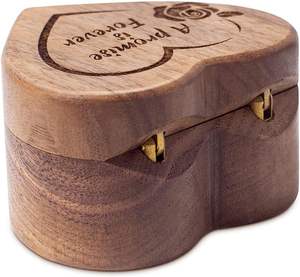 Boîte à bague de fiançailles en <span class=keywords><strong>bois</strong></span> en forme de cœur gravée, étui pour porte-bague pour cérémonie de mariage, jour commémoratif - Product Image 3