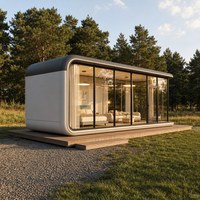 Maison mobile en acier avec aménagement modulaire flexible, grandes portes vitrées et terrasses à plusieurs niveaux