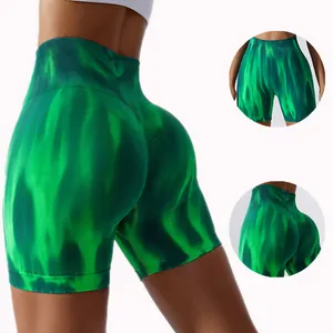 Nouveau Short de yoga tie-dye sans couture avec logo personnalisé Short taille haute Leggings Scrunch Butt Leggings Gym Leggings