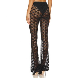 Summer Beach Party Black Sexy Lace Flare Pants <strong>Floral</strong> Lace Mesh Tight Flared Long Pants <strong>Trousers</strong> for Women <strong>Ladies</strong> - Product Image 4