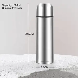 Botol air Stainless Steel kustom kapasitas besar botol air tetap hangat/dingin bentuk peluru botol cangkir air Stainless Steel vakum