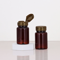 Bouteille en plastique PP solide vide ronde de 100 ml avec bouchon à rabat personnalisable avec impression de logo marron pour médicaments ou aliments