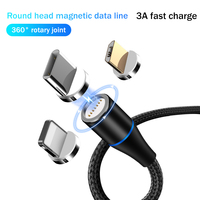 Câble de charge rapide magnétique 3A en cuivre pur tressé 3 en 1 avec lumière LED pour Android, iOS et ordinateur