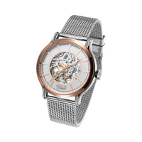GRACE Luxus Herren Skelett Automatikuhr Zeiger Edelstahl Weißgold/Gelbgold Massives Glas Business Chronograph