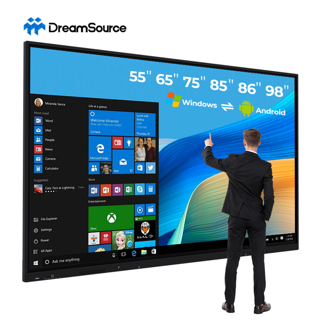 65 75 86 98 110 Inch Android/Windows 4K UHD 20/40 Point IR Touch Interactive Whiteboard Smart Board for Teaching & Meetings