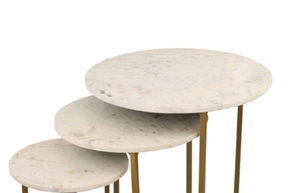 Modern Style <b>Table</b> <b>White</b> <b>Marble</b> Look <b>Round</b> Living Room Coffee <b>Table</b> With Brass Base Amazing Design 3 Pcs Hot Selling - Product Image 2