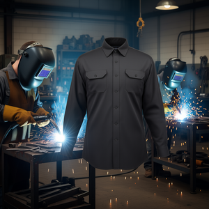 Flame Resistant Cotton <b>Welding</b> Safety <b>Shirt</b> XL Black Regular Fit For <b>Welding</b> Protection - Product Image 2