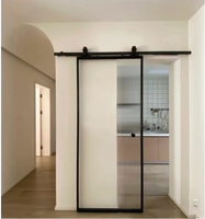 Porte de grange coulissante en aluminium et verre, style Dragon de sable, 8 pieds, noir mat, très vendue aux États-Unis