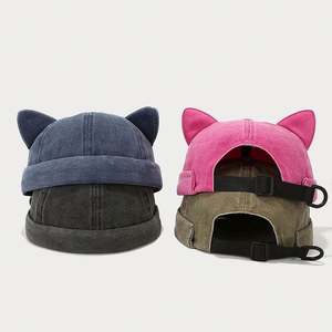 Casquette Docker personnalisée pour femme, avec oreilles de chat mignonnes, couleur unie, style urbain, pour l'été et les sorties, modèle Melon Skin Devil Dockers - Product Image 1