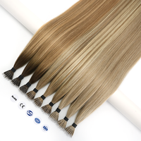 Extensiones de Cabello Humano Superiores con Anillas Nano, Cabello Sal y Pimienta, Doble Trama, Punta con Anilla Nano, 100% Cabello Humano