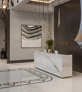 2021 mobiliário de escritório escritório de recepção salão mesa de pedra artificial balcão de recepção recepção de mármore