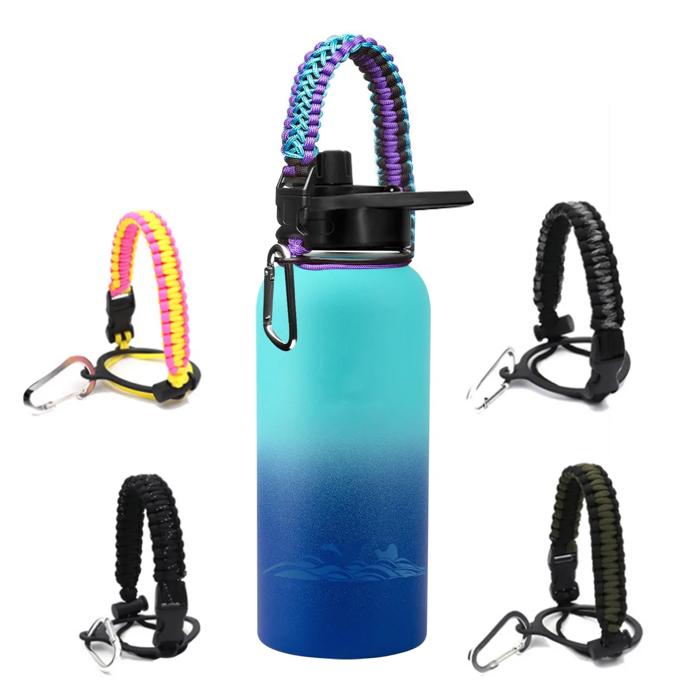 Double Wall Insulated Bottle 12oz/18oz/21oz/32oz/40oz/50oz/64oz Stainless Steel Water Bottle with Paracord Handle