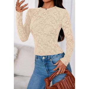 PRETTYGARDEN Blusas y Camisas de Mujer, Moda Otoño 2025, Manga Larga, Encaje, Cuello Redondo, Ajustadas, Bordadas, de Malla - Product Image 6