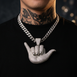 Pendentif Shaka Hand Moissanite, pendentif gestuel, bijoux Moissanite de qualité supérieure, bijoux streetwear pour hommes - Product Image 3