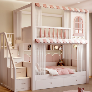 <span class=keywords><strong>Lit</strong></span> superposé sur mesure à deux niveaux avec bureau et rangement intégré, en bois d'hévéa importé, construction robuste pour petits appartements - Product Image 4