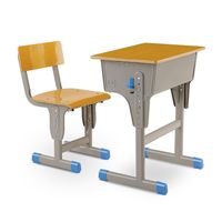 Ensemble de bureau et chaise d'école réglables avec siège en bois, table d'étude bleue avec boîte à livres, mobilier moderne pour salle de classe pour enfants