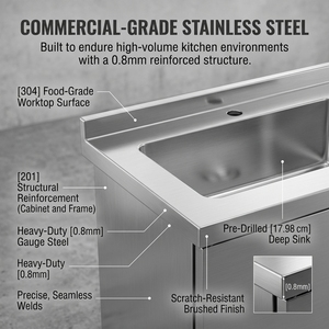 Commercial Stainless Steel Work <b>Table</b> with Single Sink & 4-Door Cabinet Freestanding <b>Kitchen</b> <b>Prep</b> Sink Station for Restaurant C - Product Image 5