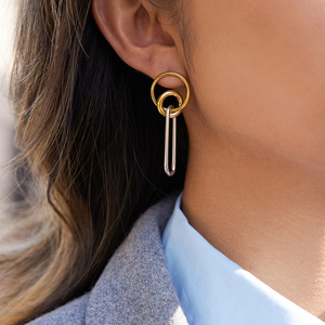 Geometric Drop Earrings Stainless Steel Color Blocked Linear Tassel For Women Light Luxury High End Feel - Product Image 2