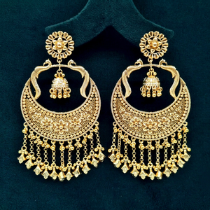 Boucles d'oreilles pendantes Polki 07991, boucles d'oreilles en or antique, boucles d'oreilles pendantes en forme de croissant de lune, bijoux fantaisie superposés floraux pour femme - Product Image 1