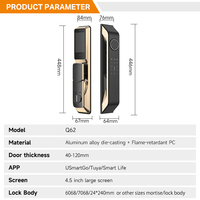 Aurelysse 3D gezichtsherkenning palmveen slimme deurvergrendeling voor aluminium deuren, 4,5 inch scherm, Tuya WiFi video-intercom, huisbeveiliging