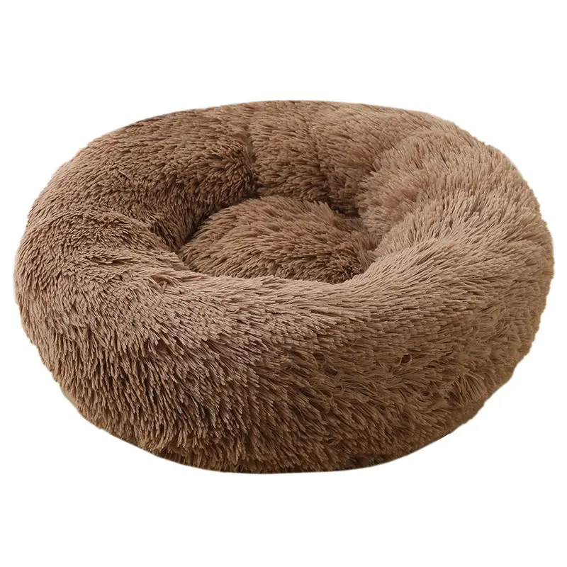 Wholesale Luxury Fleece Washable Soft Comfortable Soaked Plush Round Dog Bed Pet Cushion Cat Bed