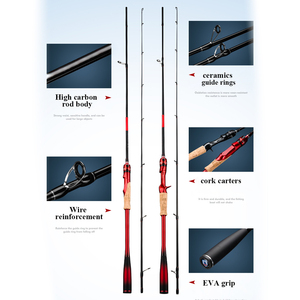 Fabricante al por mayor 30T carbono rojo y negro color señuelo caña poste 1,8/2,1/2,3 M surf Spinning y caña de fundición para agua salada - Product Image 3