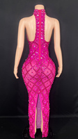 Robe de minuit Rose Rouge Brillant Strass Sexy Dîner Robes Femmes Soirée Élégance rose Robe De Bal