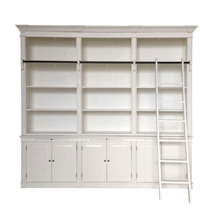 Chất Lượng Cao Hamptons Pháp Phong Cách Tỉnh Trắng Vết Bẩn 3 Bay Thư Viện Tủ Sách Với Thang - Product Image 1