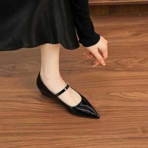 Mary Jane Flats Pointed Toe Patent Leather Buckle Rubber Outsole <b>Height</b> <b>Increasing</b> Single Strap Women's <b>Shoes</b> for Office Party - Product Image 3